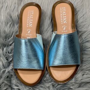 Italian Shoemakers Shimmering Blue Slides